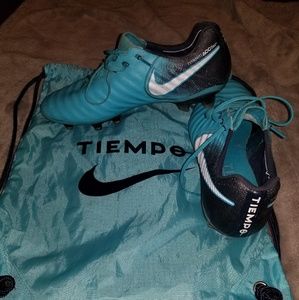 Blue Nike Tiempo soccer cleats